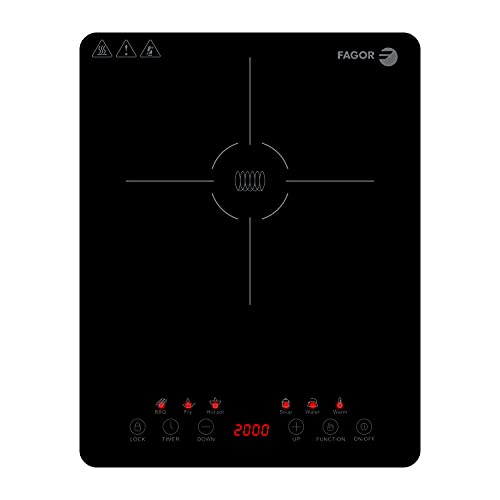 FAGOR - Placa de inducción portátil LEXIE. 2000W de potencia y diseño ultraslim. Pantalla tácil...