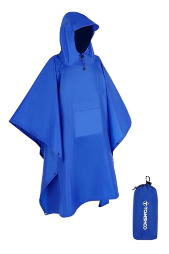 TOMSHOO Poncho de Lluvia con Capucha Chubasquero Impermeable Ligero Multifuncional como Toldo Manta...