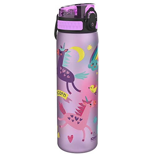 Ion8 Botella de agua delgada a prueba de fugas, sin BPA, unicornios, 500 ml
