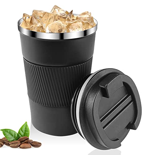 Relota Taza de Café 380mL Negro, Termo Cafe para Llevar 304 Acero Inoxidable Reutilizables Vaso...