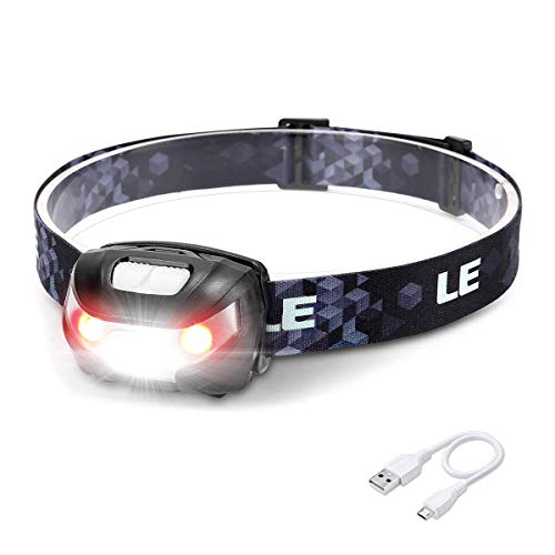 LE Linterna Frontal LED USB Recargable, Linterna Cabeza 5 Modos de Luz (Blanco y Rojo), Impermeable...