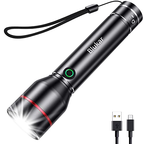 Blukar Linterna LED Recargable, Súper Brillante Linterna Táctica Aluminio con 5 Modos, IPX6...