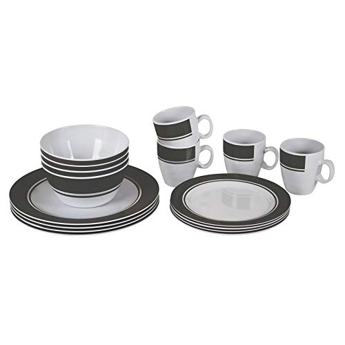 Bo-Camp Vajilla de melamina de 16 Piezas, Gris Blanco