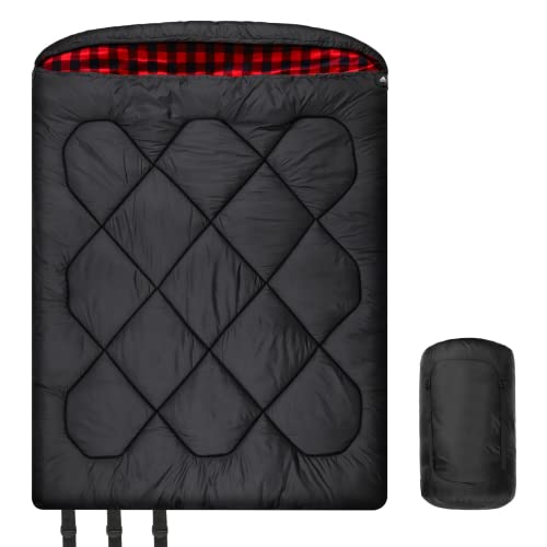 Saco de dormir de invierno doble de 0 grados, doble ancho tamaño Queen con forro de franela 100%...