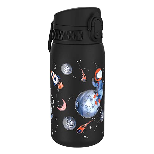 Ion8 Botella Agua Niños, Sin Fugas, Acero Inoxidable, Espacio, 400ml (13oz)