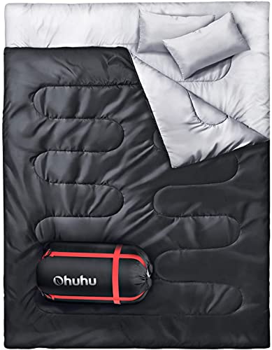 Ohuhu - Saco de Dormir Doble con 2 Almohadas, Impermeable, Ligero, para 2 Personas, Adultos, para...