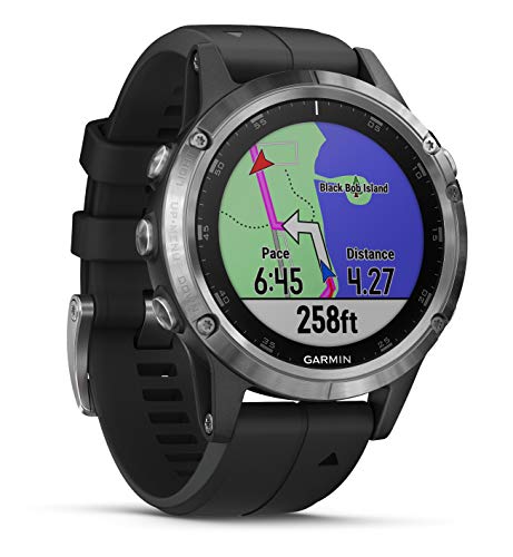 Garmin, Fenix 5 Plus - Reloj GPS multideporte, Adultos unisex, Plata y Negro, 47 mm