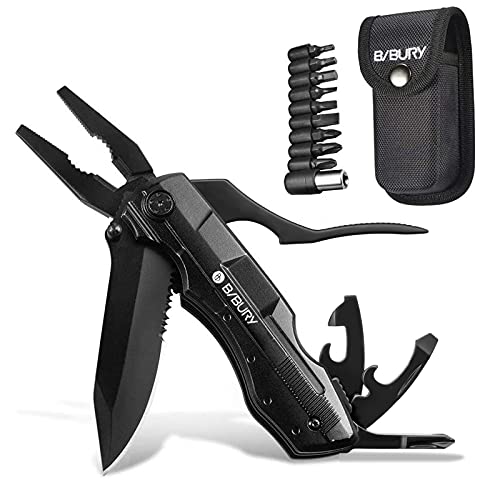 BIBURY Alicates plegables, 5 en 1 Cuchillo plegable supervivencia, Herramienta de acero inoxidable,...