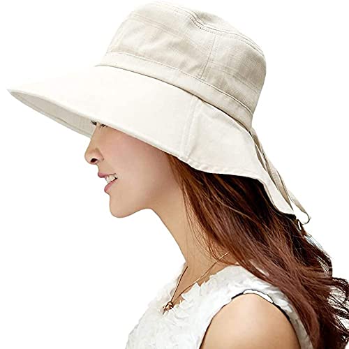 Comhats - Sombrero de verano para mujer, UPF 50, con ala ancha que protege hasta el cuello y correa...