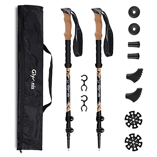 Glymnis Bastones Trekking de Fibra de Carbon Bastones Senderismo Ultra Ligero Telescopicos 2pcs...