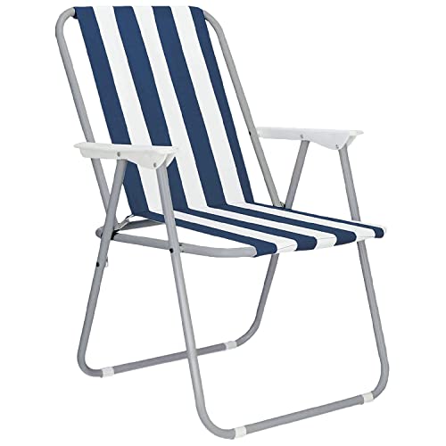 TIENDA EURASIA® Silla de Playa Plegable con Reposabrazos - Estructura de Acero Resistente - Asiento...