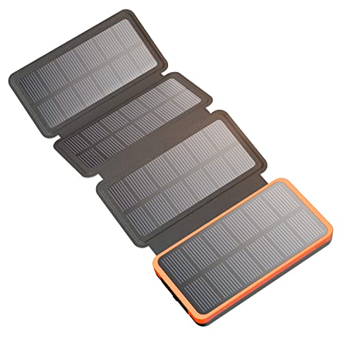 Hiluckey Cargador Solar 25000mAh, Portátil Power Bank con 4 Paneles Solares y 3 Puertos, USB C...