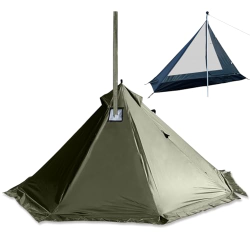 Tienda de campaña caliente con estufa de leña Jack para 1 persona, tienda de campaña tipi de...