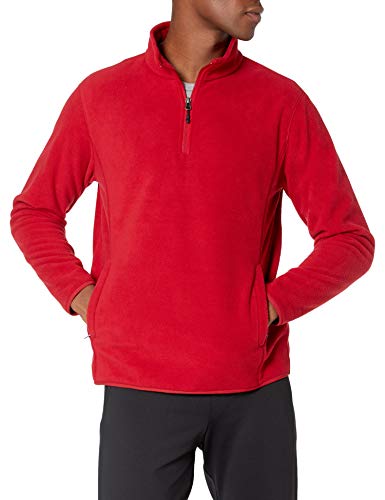 Amazon Essentials Chaqueta de Forro Polar con Cremallera de un Cuarto Hombre, Rojo, S