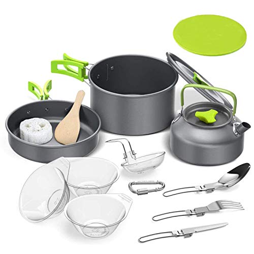 Tokmali Utensilios Cocina Camping, 14PCS Camping Kit de Portátil y Liviano Acero Inoxidable Ollas y...