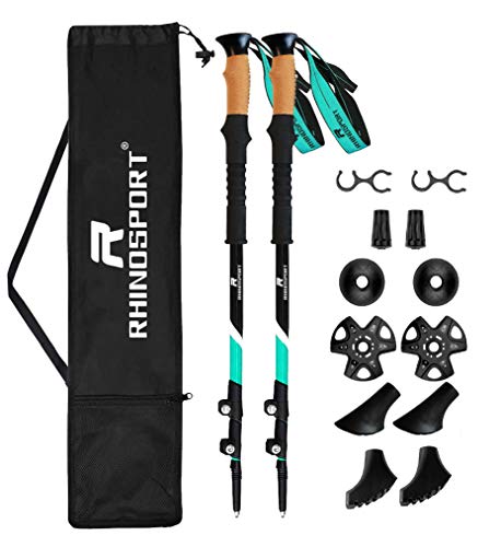RHINOSPORT Bastones de Senderismo Bastones Trekking Aluminio 7075 Bastones de Marcha nórdica para...