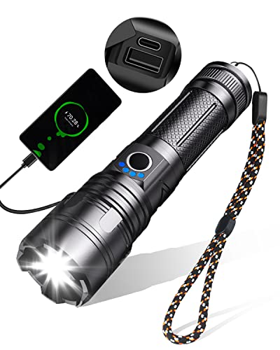 Maxesla Linterna LED Recargable 8000LM, 3000mAh Linterna LED Super Brillante, 5 Modos IPX5...