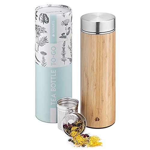 Navaris Botella con Filtro para té - Termo de 500 ML para Hacer infusiones y tés - Tetera con...