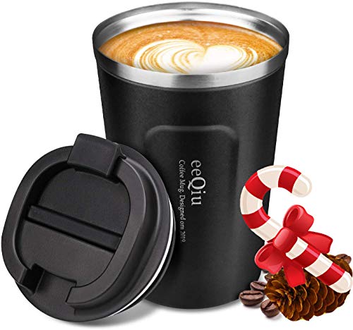 eeQiu Taza de café para Llevar 13oz 100% a Prueba de Fugas - de Viaje de Acero Inoxidable - de...