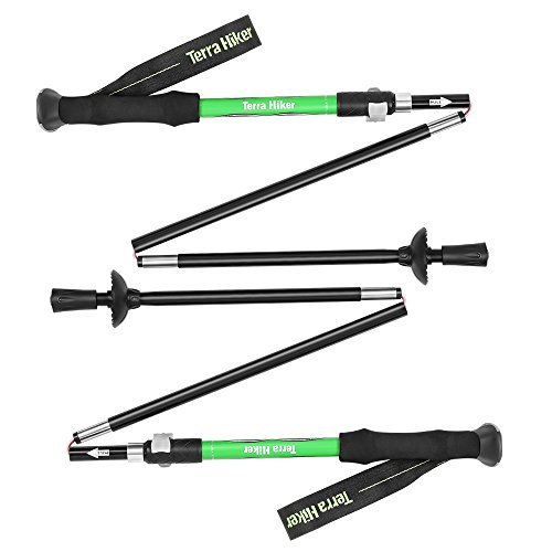 Bastón de Trekking Plegable Terra Hiker, Ultra Ligero, Plegable Y Ajustable, Perfecto Para...