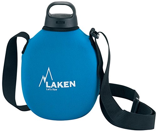 LAKEN Clásica con Tapón Classic, Cantimplora de Aluminio con Fonda de Neoppreno, Azul, 1 L