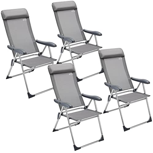 CASARIA Set de 4 Sillas de jardín de Aluminio Gris 60x109cm Asientos Plegables y Reclinables en 5...