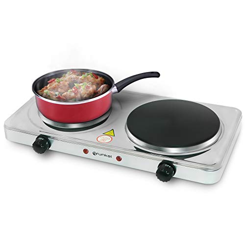 Grunkel - Hornillo Eléctrico de Doble Placa de 15,5cm y 18,5cm - EHP-218INOX - Cocina Eléctrica...
