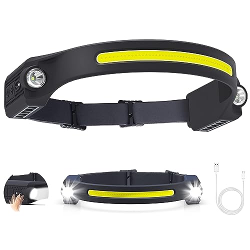 Puersit Linterna Frontal LED, Linterna Frontal Recargable con 5 Modos de Luz 260° Detector de...