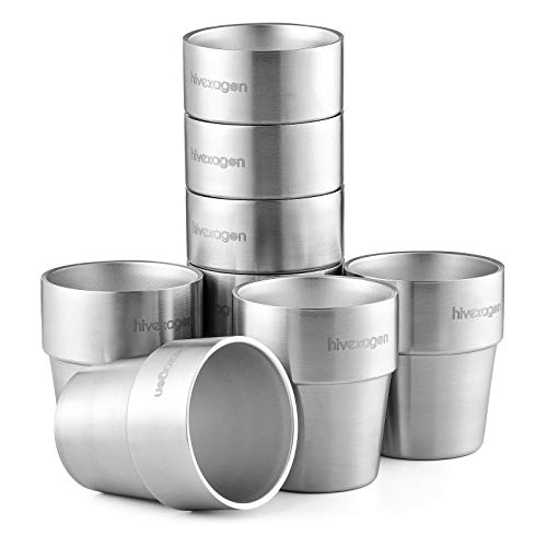 Hivexagon Vasos de Cerveza de Acero Juego de 8 Tazas de Doble Pared de Acero Inoxidable de 300 ml...