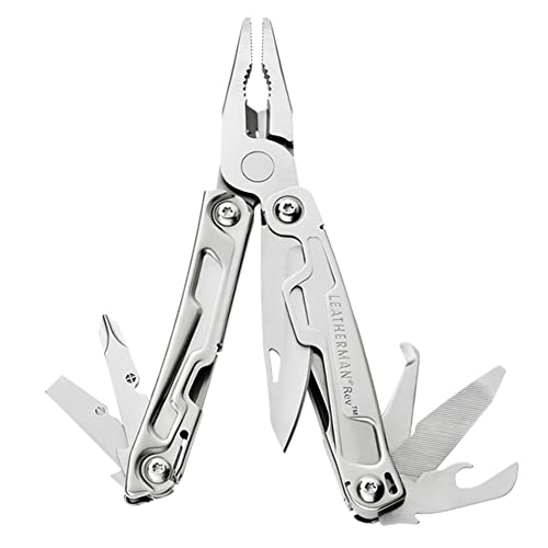 Leatherman Rev - Multiherramienta de bolsillo, 14 herramientas, hoja bloqueable para camping y...