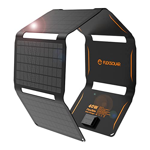40w Panel Solar, IP67 Cargador Solar Portátil con USB QC 3.0, Tipo-C PD 2.0, DC 19v/2.1a(MAX) 3...