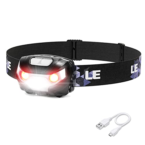 LE Linterna Frontal LED USB Recargable, Linterna Cabeza 5 Modos de Luz (Blanco y Rojo), Impermeable...