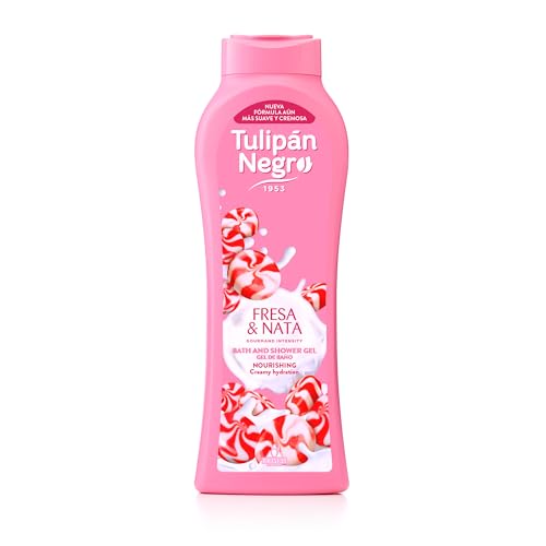Tulipán Negro Gel de Baño Fresa y Nata, Rosa, Dulce, 650 ml (Paquete de 1)