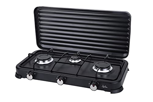 Jata JECG2703 Cocina de Gas portátil de 3 fuego con parrilla, Apta para butano y propano, Tapa...