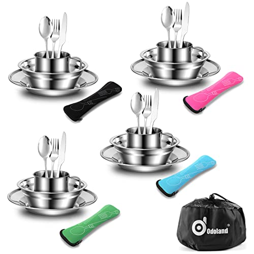 Odoland Vajilla de Acero Inoxidable 29-en-1, Cubiertos y Platos Kit de Picnic con Placa Tazon...