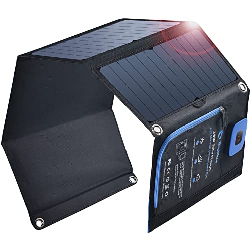 BigBlue 28W Cargador Solar Portátil, 2 Puertos USB(5V/4A en Total) y IPX4, Panel Solar Plegable con...