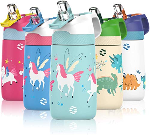 FEIJIAN Botella Agua Acero Inoxidable Niños Sin BPA/Sin Fugas, 350ML Botella Termica con Pajita...