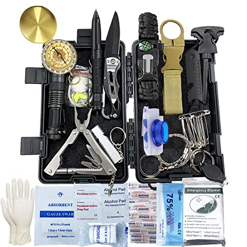 Kit de Supervivencia, 24 en 1 Multifuncional Equipo de Botiquín Primeros Auxilios profecional,...