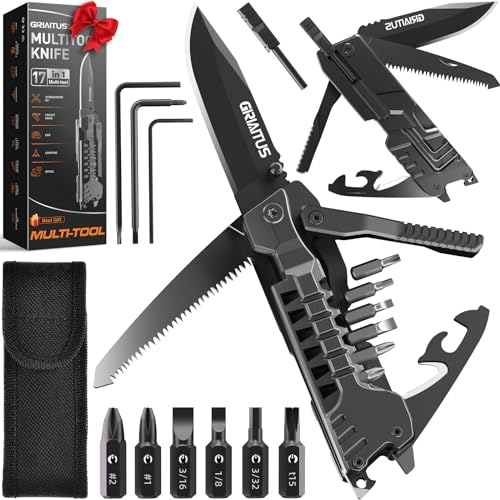 herramientas multiusos Cuchillo 17-en-1 con Palillos para Encender Fuego, Abrelatas, Sierra,...