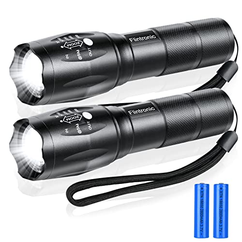 flintronic Linterna LED de Alta Potencia, 2 x Linternas LED con 2 x Batería Recargable,...