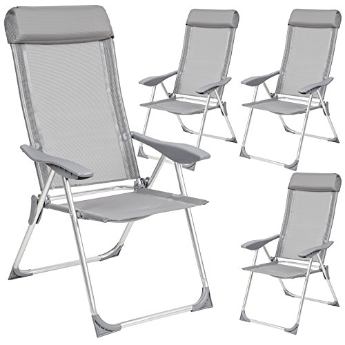 TecTake Juego de 4 Aluminio Sillas de jardín Plegable con reposabrazos Gris