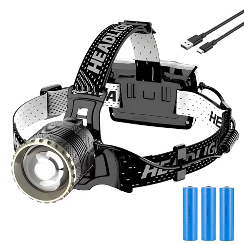 LEKIA Linterna Frontal LED USB-C, Alta Potencia 90000 Lumens 4 Modos Linterna Cabeza Recargable con...