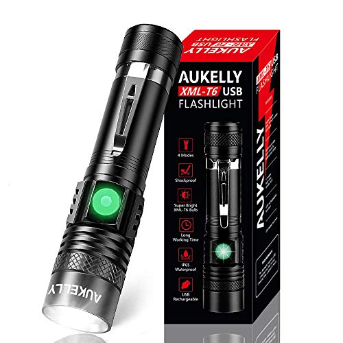 AUKELLY LED Linterna Recargables USB Linternas Alta Potencia Tactica Linternas Militar USB...