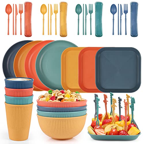 Czemo Juego de Vajilla de camping 4 Personas, Platos y Cubiertos Kit de Camping con Platos, Cuencos,...