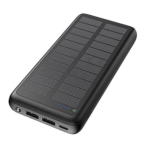 Hiluckey Cargador Solar Portátil con 27000mAh, Batería Externa Solar 15W Carga Rápida USB C Power...
