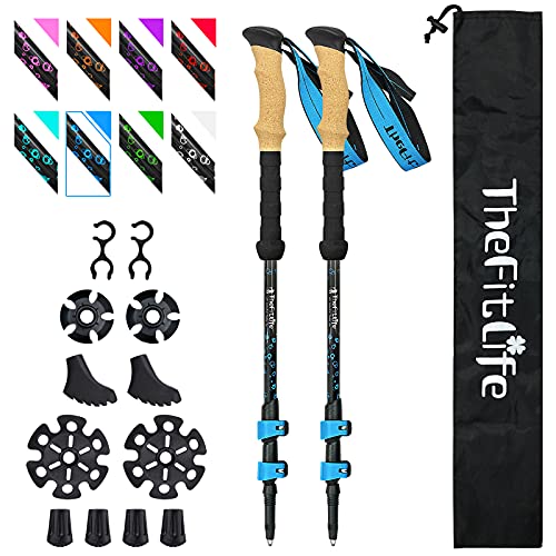 TheFitLife Bastones Trekking Plegables Carbono - telescópicos, 2 Unidades, ultraligeros,...