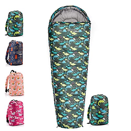 meteor Saco Dormir Tipo Momia con Capucha - para Niños en Viaje Camping Funda vivac Festival Hotel...