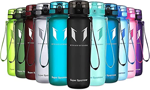 Super Sparrow Botella de Agua Deportiva - 500ml - Sin BPA (Mate- Negro)