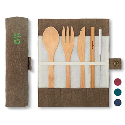 Cubierto de bambú | Cubiertos madera ecológicos |Utensilios madera | Set para picnic | Set...