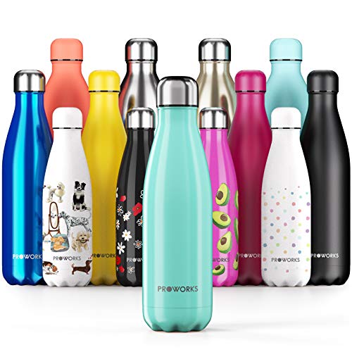 Proworks Botellas de Agua Deportiva de Acero Inoxidable | Cantimplora Termo con Doble Aislamiento...